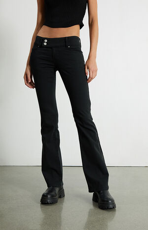 Black Button Tab Low Rise Bootcut Jeans image number 2