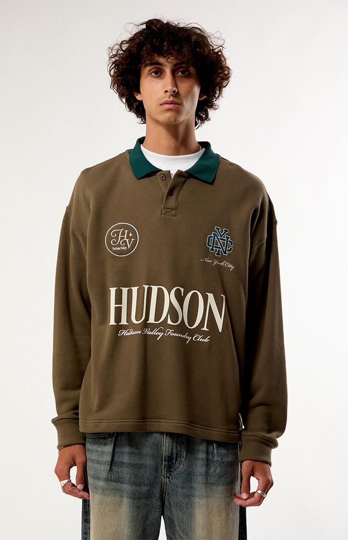 Pacsun Brown Hudson Long Sleeve Rugby Polo Shirt