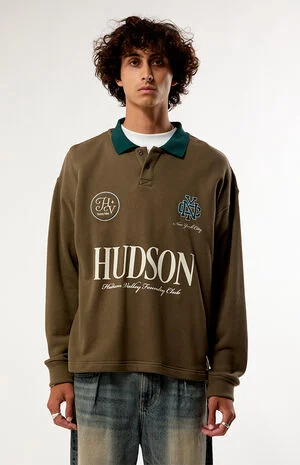 Brown Hudson Long Sleeve Rugby Polo Shirt image number 1