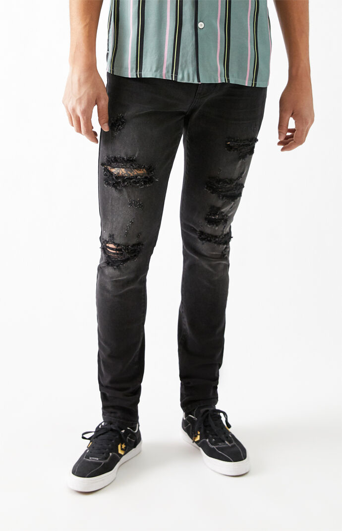 PacSun Black Ripped Stacked Skinny Jeans at