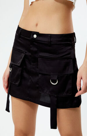Black Satin Cargo Mini Skirt image number 2