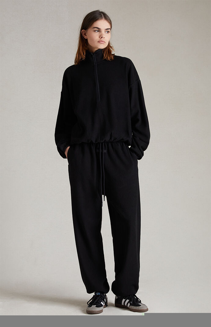 Fear of God Essentials Women's Jet Black Reverse Fleece Half Zip