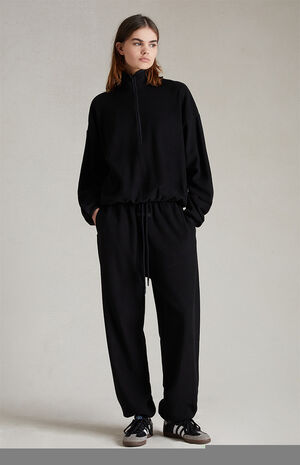 Women's Jet Black Reverse Fleece Half Zip Mock Neck Sweatshirt image number 6