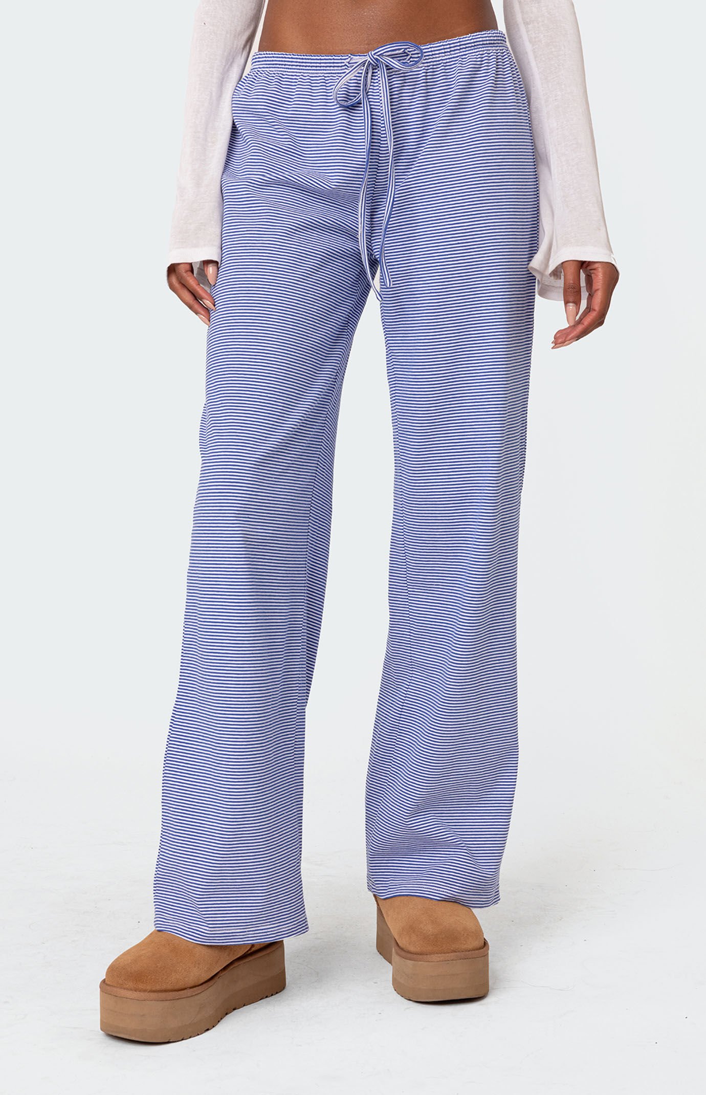 Edikted Olivia Striped Loose Fit Pants Blue and White S