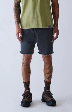 Black Vintage Washed Cutoff Fleece Sweat Shorts image number 4