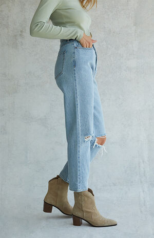 Light Blue High Waisted Straight Leg Jeans Light Blue High Waisted Straight Leg Jeans image number 3