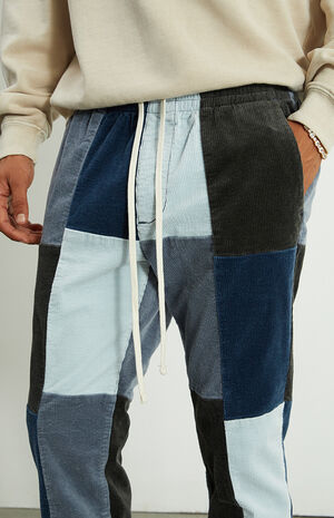 Blue Patchwork Corduroy Trouser Pants image number 4