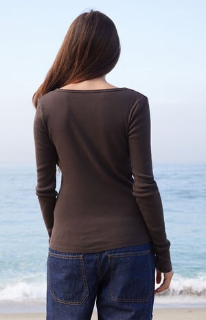 Brown Athern Snap Button Ribbed Long Sleeve Top image number 3