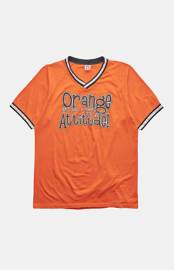 PS VINTAGE 90s Orange Is An Attitude V-Neck Graphic T-Shirt