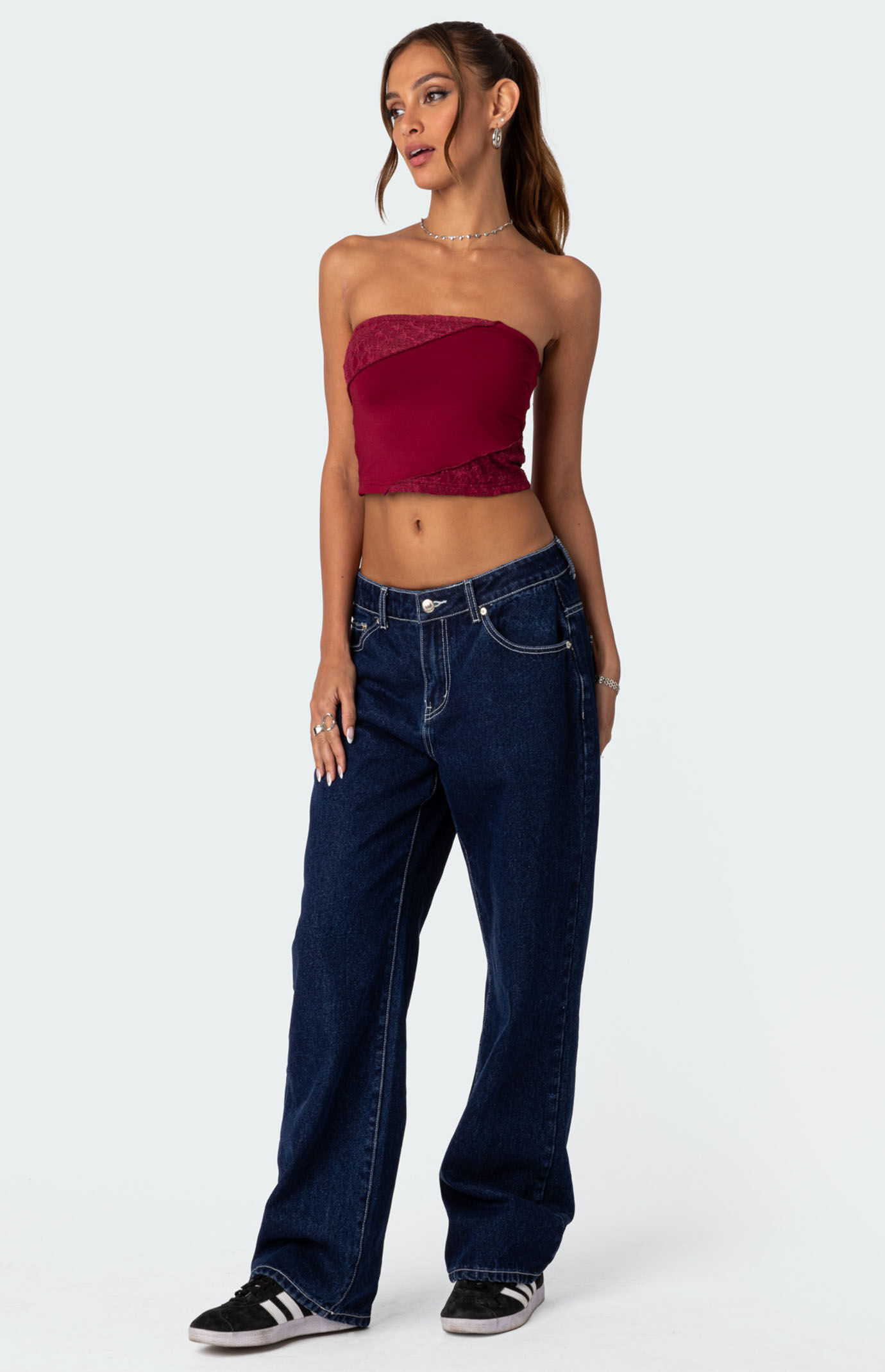 Edikted Lace Patchwork Tube Top | PacSun
