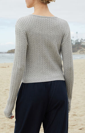 Gray Zoe Cable Knit Cardigan image number 3