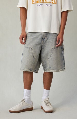 Light Blue Tint Baggy Denim Carpenter Shorts