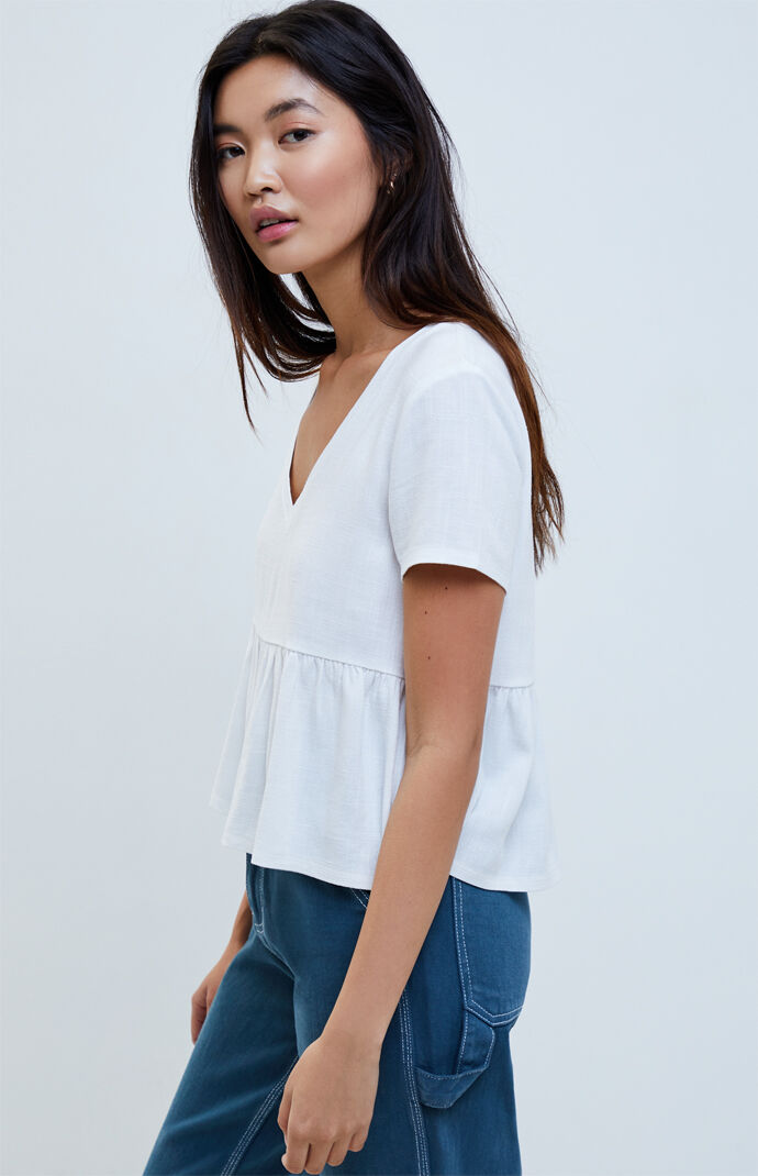 Linen V-Neck Babydoll Top