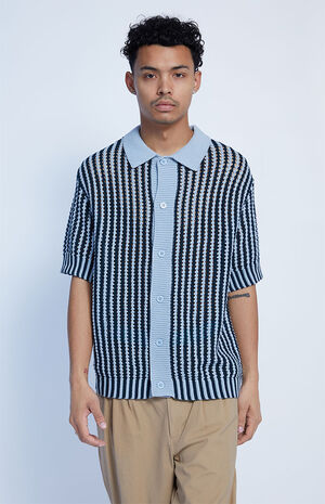 Blue Crochet Polo Sweater image number 1