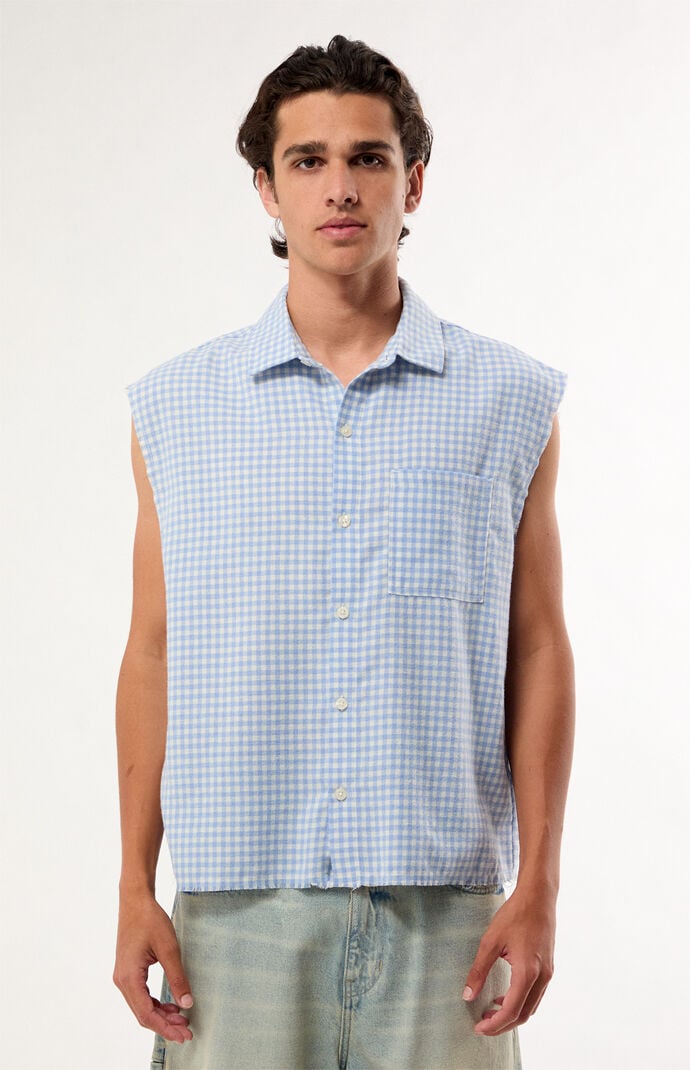 Pacsun Blue Plaid Benny Cutoff Shirt