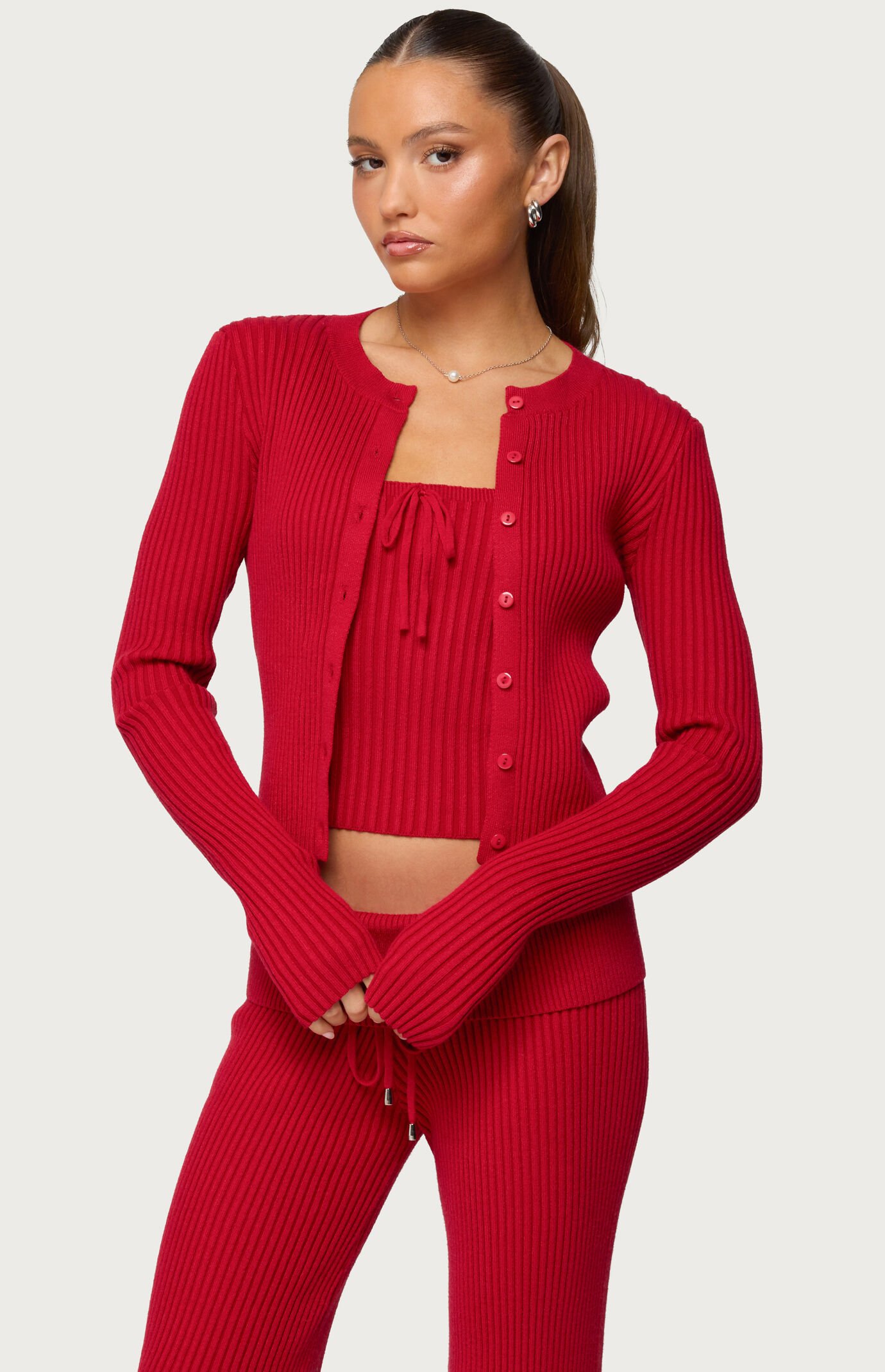 Edikted Adannah Ribbed Knit Button Up Cardigan