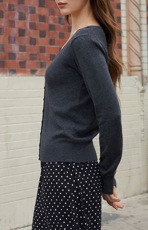 Dark Gray V-Neck Button Cardigan image number 4