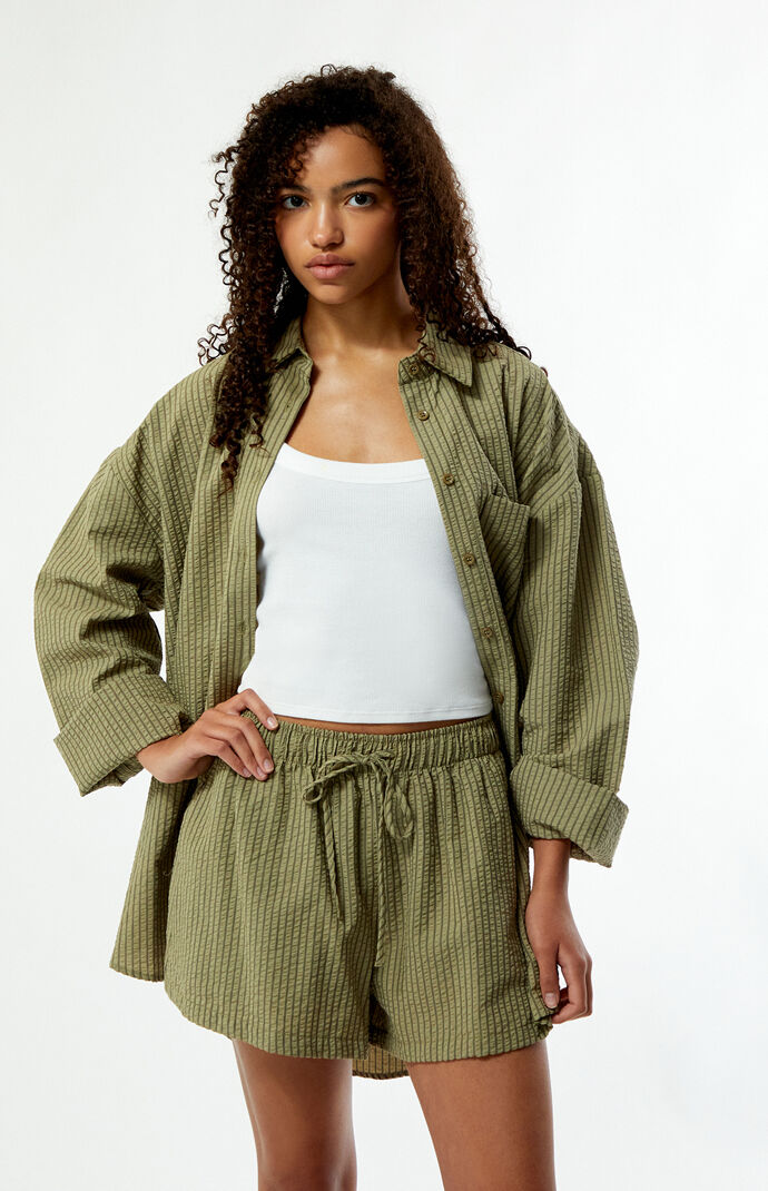 Rhythm Striped Overswim High Waisted Shorts