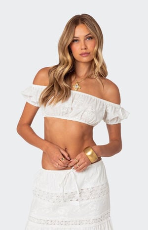 Skye Off Shoulder Eyelet Crop Top image number 1