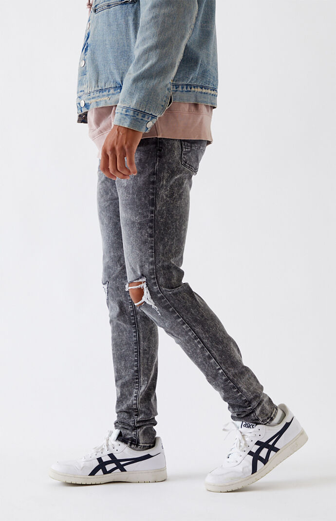 Black Acid Ripped Stacked Skinny Jeans