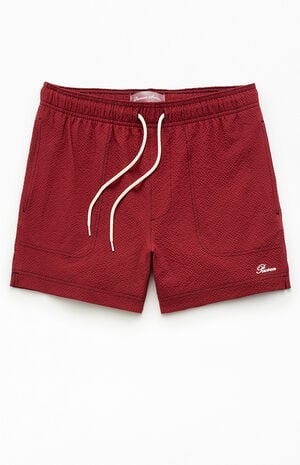 Maroon Solid Seersucker 4.5" Swim Trunks image number 1