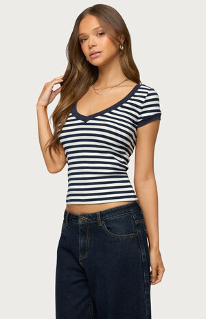 Antonela Striped V Neck T-Shirt image number 2