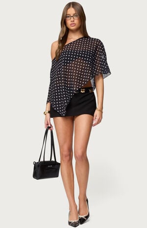 Sheer Chiffon Asymmetric Polka Dot Poncho image number 5