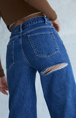 Eco Dark Blue High Waisted Baggy Jeans image number 5