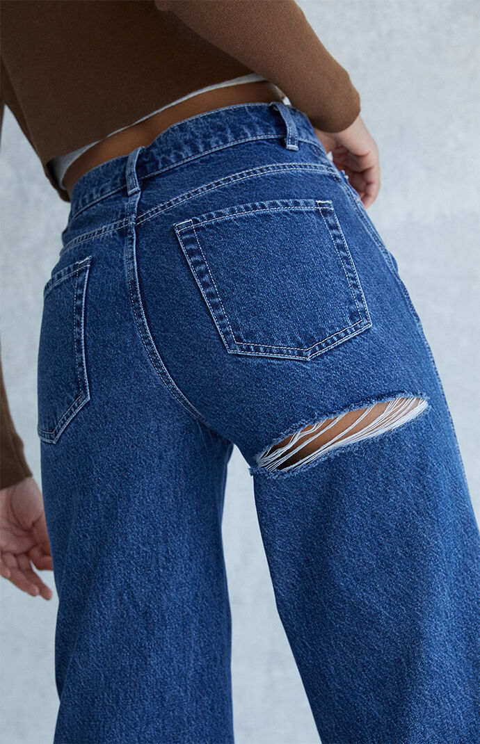Eco Dark Blue High Waisted Baggy Jeans