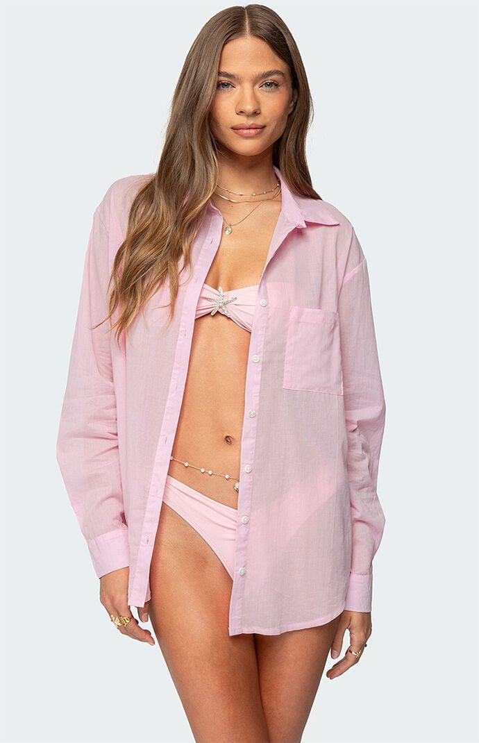 Edikted Kellen Oversized Cotton Button Up Shirt Edikted Kellen Oversized Cotton Button Up Shirt