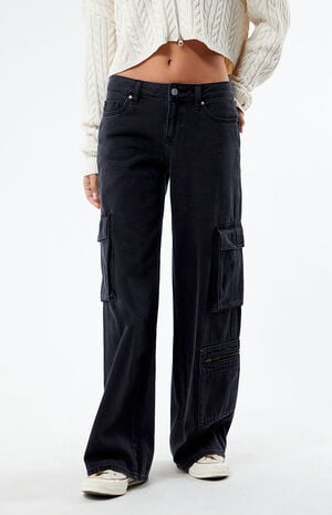 Black Low Rise Baggy Cargo Jeans