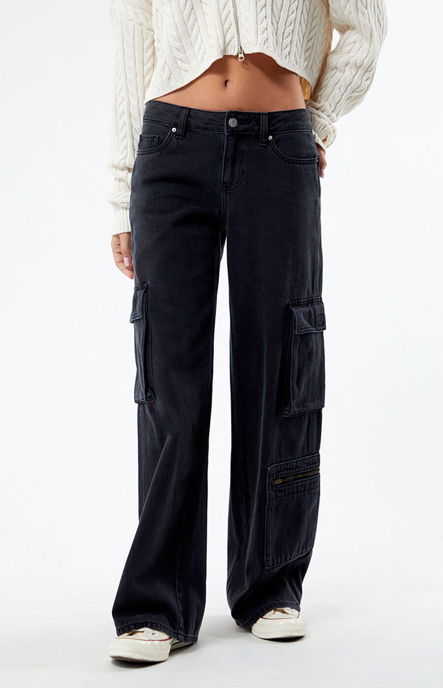 PacSun Black Low Rise Baggy Cargo Jeans PacSun