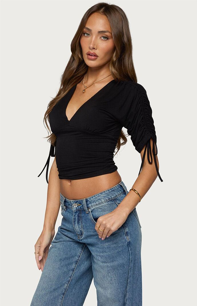 Edikted Muriel Drawstring V Neck Top