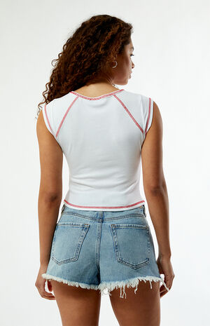 Contrast Stitch Ribbed Notched T-Shirt image number 3