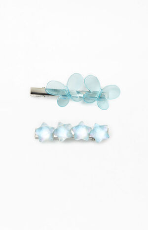2 Pack Blue Butterfly Star Hair Clips image number 1