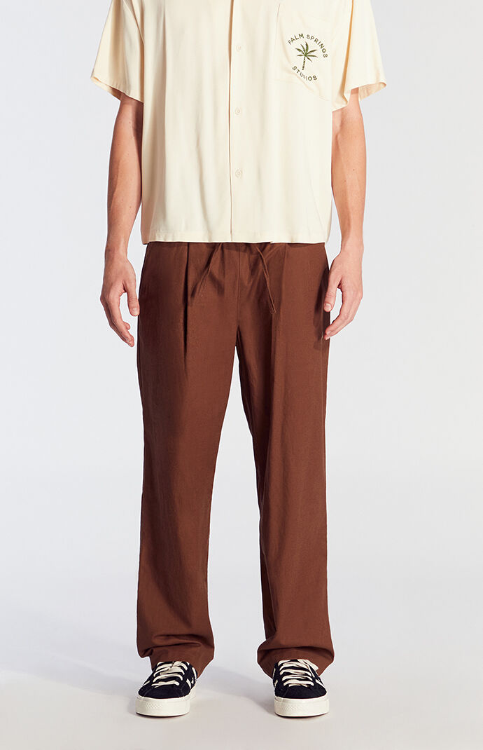 Pacsun Brown Linen Straight Trouser Pants