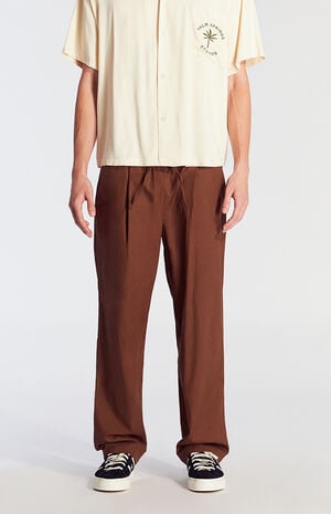 Brown Linen Straight Trouser Pants image number 1