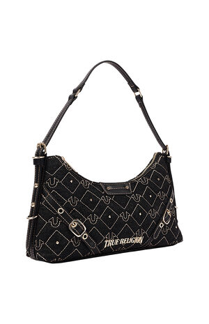 Studded Denim Chain Shoulder Bag image number 2