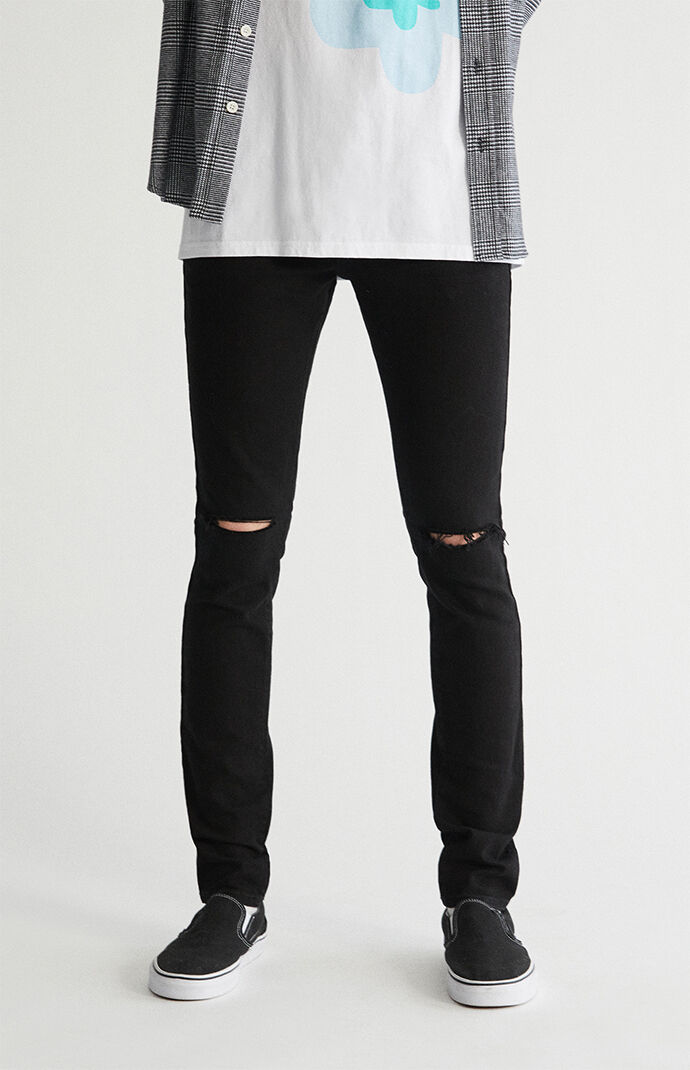 Black Ripped Stacked Skinny Denim Jeans PacSun PacSun