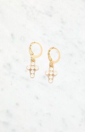 Pearl Cross Earrings image number 1
