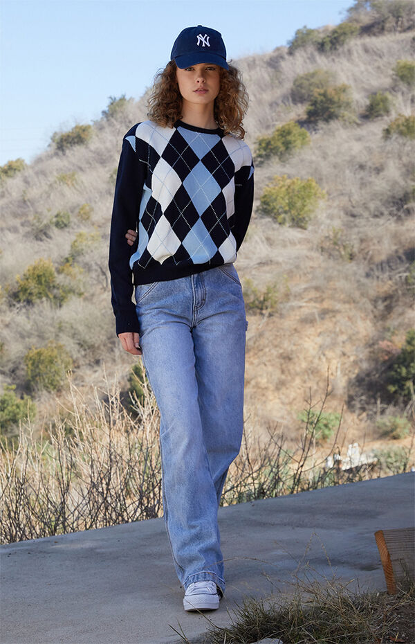 John Galt Brandy Argyle Sweater Blue Light Blue Bernadette Argyle