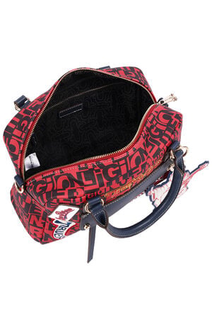 Red Multi Patch Graphic Satchel Bag image number 6