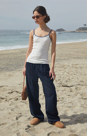 White Floral Pointelle Skylar Tank Top image number 4