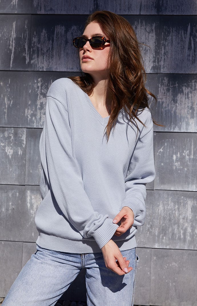 Blue v neck sweater women's online