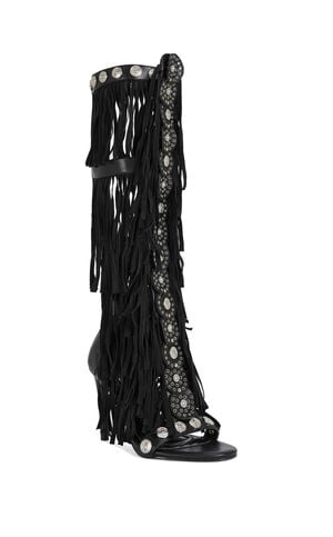 Women's Sameya Black Fringe Faux Leather Gladiator Sandal Boots image number 2