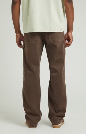 Stretch Brown Baggy Carpenter Jeans image number 4