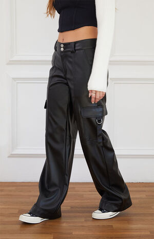Faux Leather D-Ring Baggy Cargo Pants image number 3