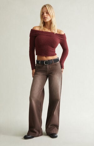 Casey Low Rise Baggy Jeans Button Pocket Brown image number 2