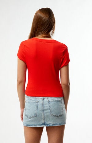 Ribbed Cap Sleeve V-Neck T-Shirt image number 3