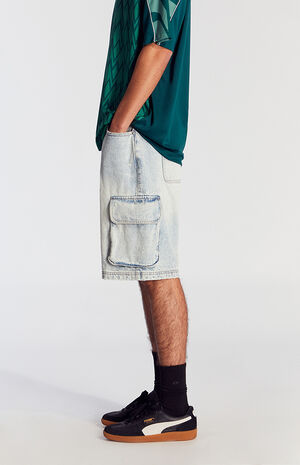 Light Indigo Cargo Baggy Denim Shorts image number 4
